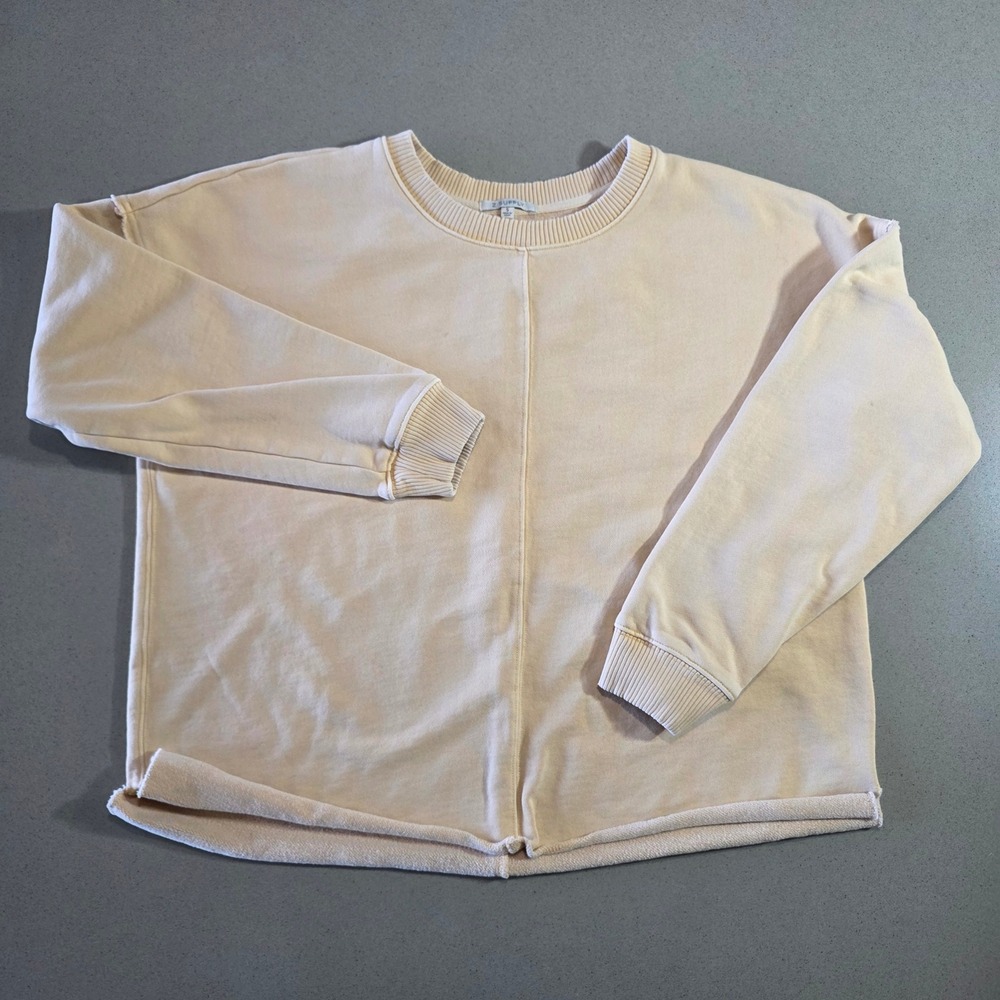 Z Supply Womens Small Cream French Terry Raw Hem Pullover Sweatshirt